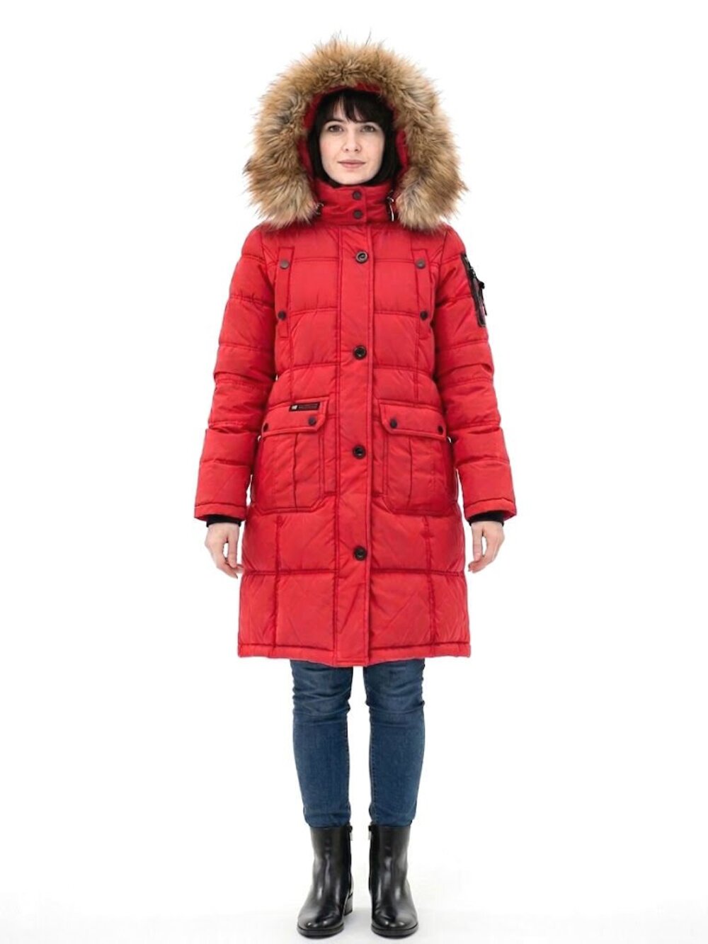 Canada Weather Gear Long Puffer Parka, Red, Womens Size Large